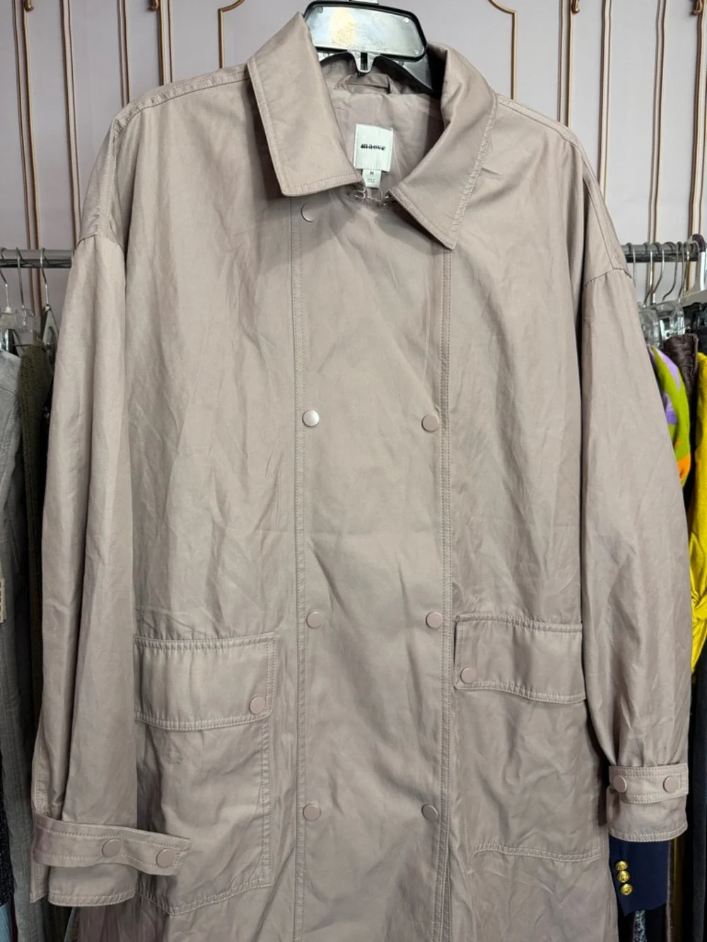 Anthropologie Mauve Trench Coat Lightweight Long Jacket Chic Minimalist. Size M - Picture 4 of 11